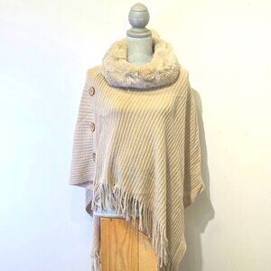 💖💖 Faux Fur Poncho Stone